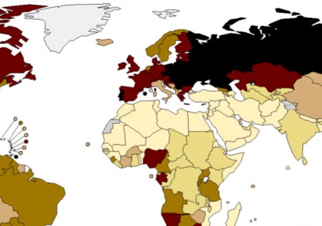 Карта на консумацията на алкохол в света по държави